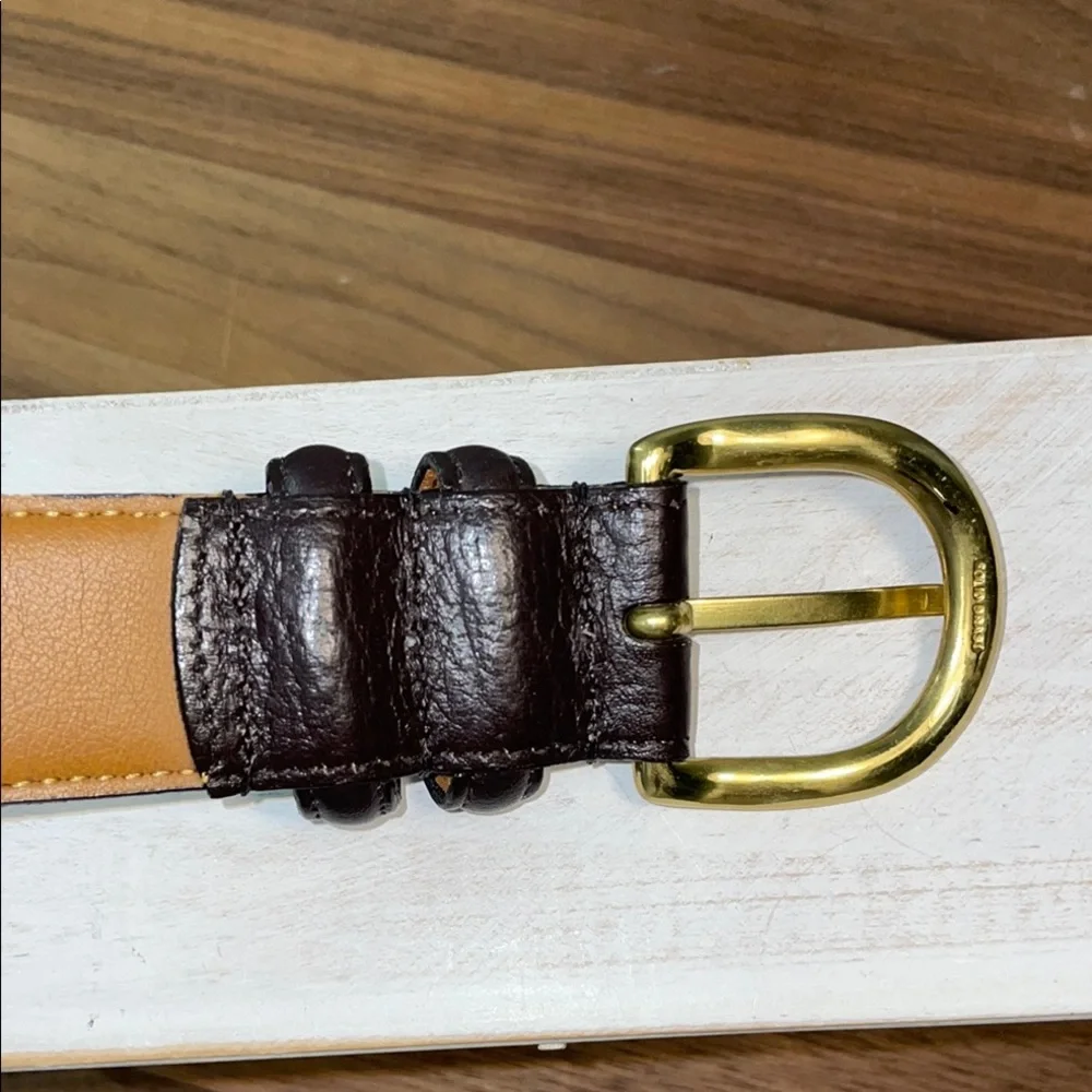 LL Bean Brown Leather Belt Size 38 Brass Buckle Made USA Genuine Leather Classic